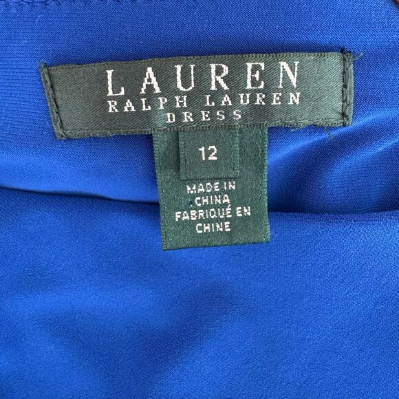 Lauren Ralph Lauren Cobalt Blue Stretchy Cocktail Dress Long Sleeve Size 12 - Picture 6 of 8